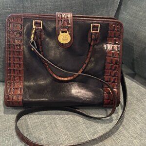 BRAHMIN Vintage Black and Brown Leather Handbag with Crossbody Strap